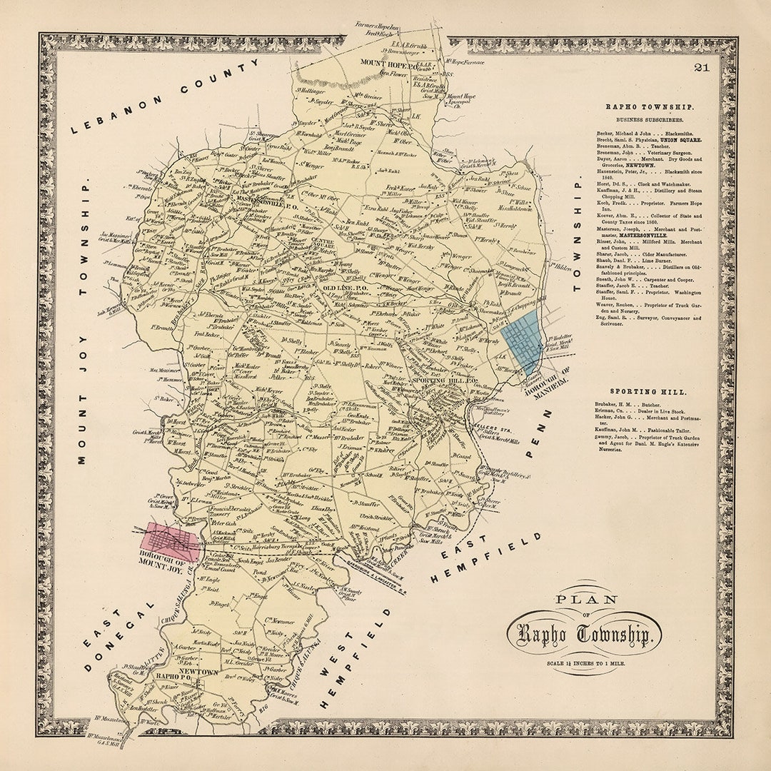 1864 Map of Rapho Township Lancaster County Pennsylvania Etsy