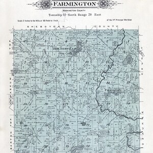 1915 Map of Farmington Township Washington County Wisconsin