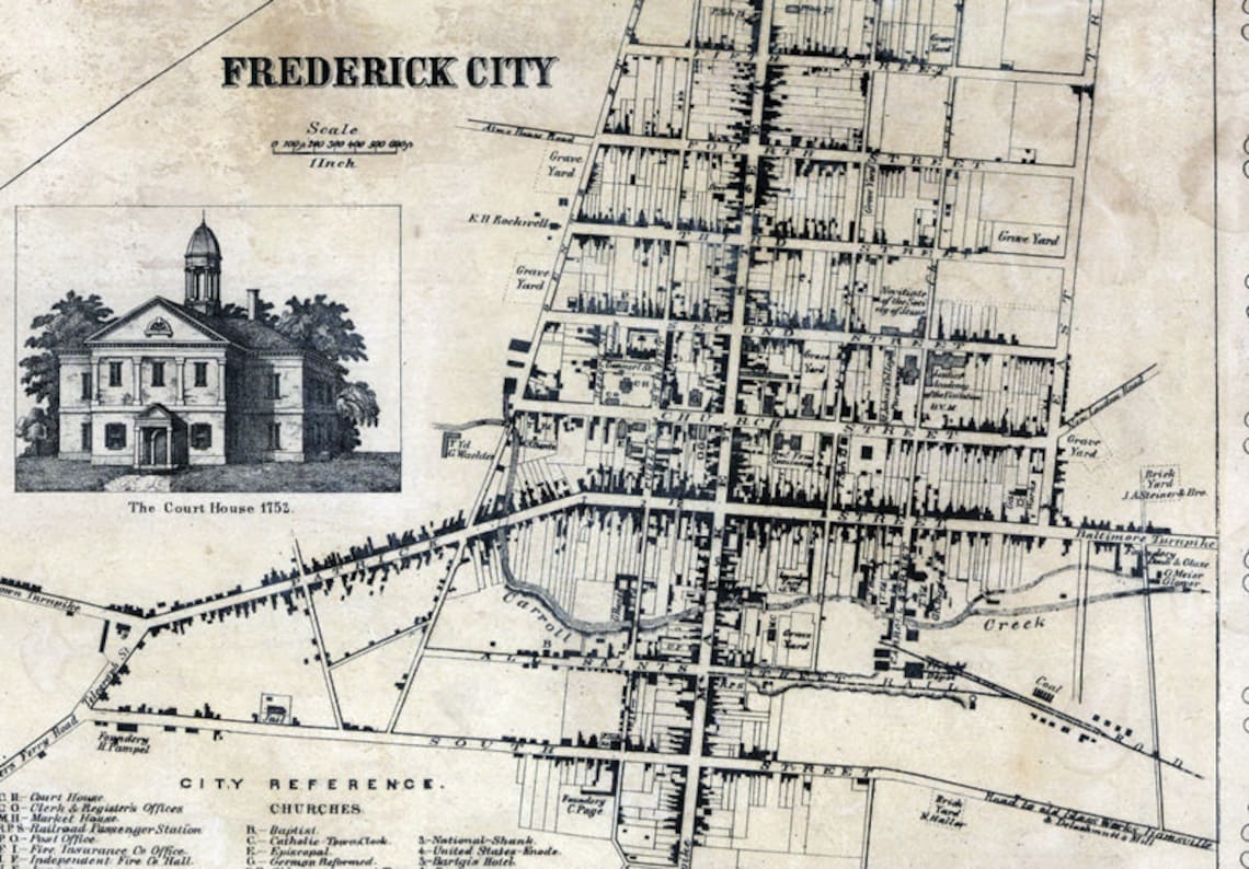 1858 Map of Frederick County Maryland Frederick City With Etsy