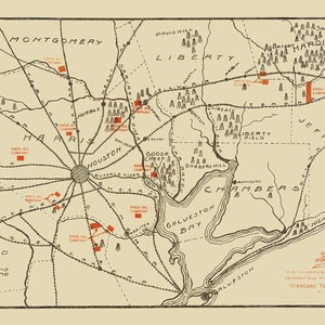 1916 Map of Texas Oil Fields Near Houston and Galveston