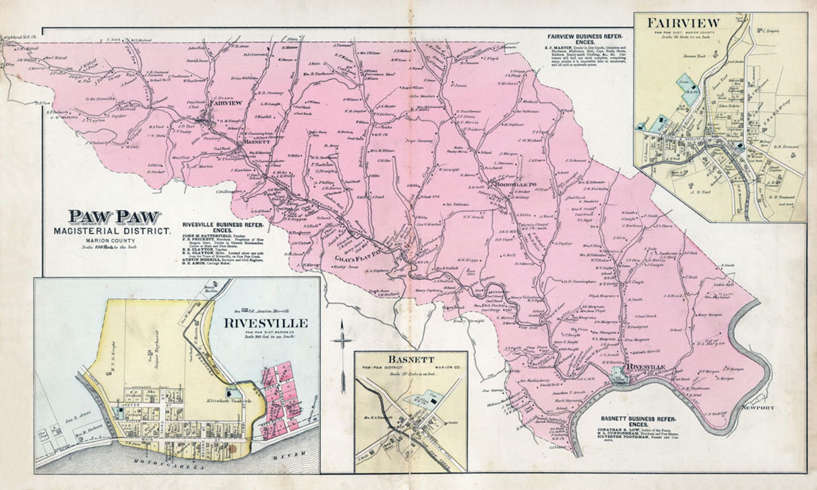 1886 Map of Paw Paw Township Marion County West Virginia Etsy