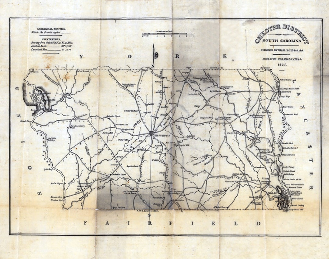 1825 Map of Chester County South Carolina Family Names Etsy