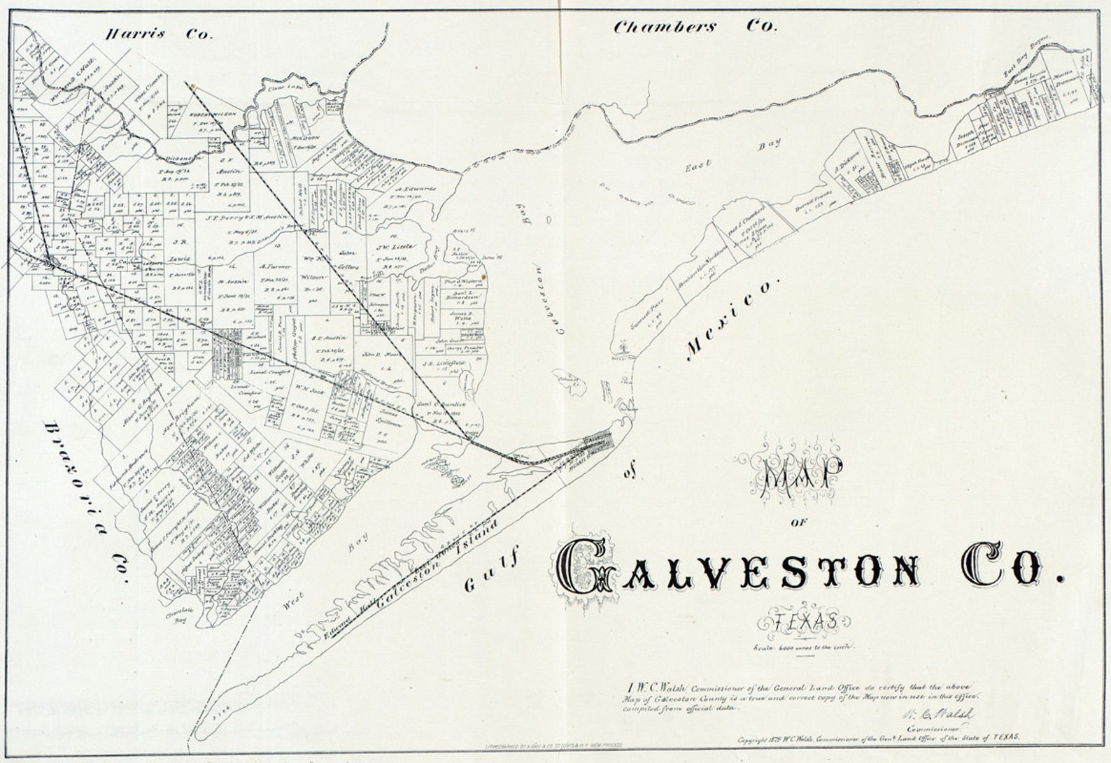 1879 Map of Galveston County Texas Etsy