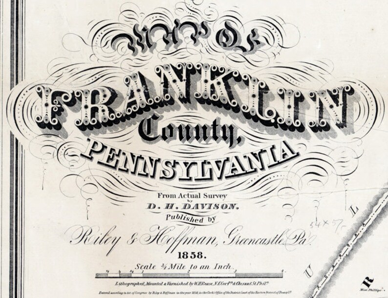 1858 Map of Franklin County Pa From Actual Surveys Etsy