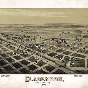 1890 Panorama-Karte von Clarendon Donley County, Texas