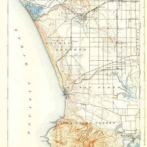 Mapa topográfico de 1896 de Redondo Califórnia San Pedro Los Palos Verdes