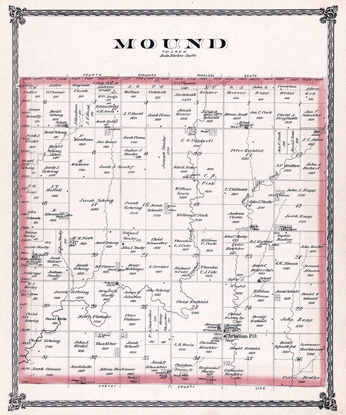 1884 Map of Mound Township Mcpherson County Kansas Etsy