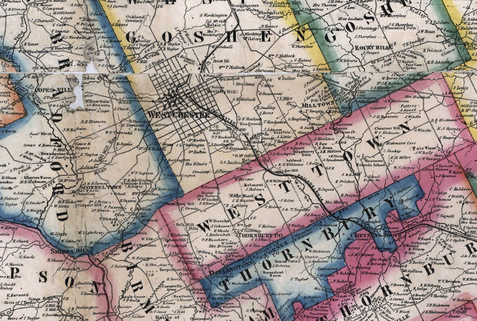 1860 Map of Chester County Pennsylvania Landowner Names Etsy