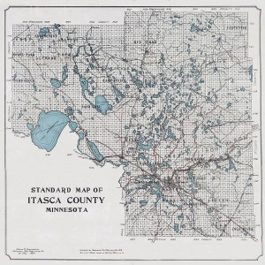 1914, carte du comté d'Itasca, Minnesota