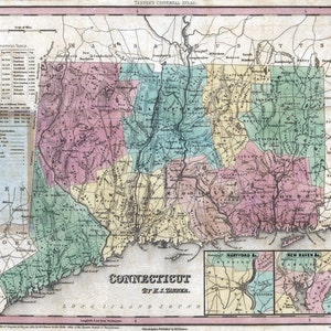 1834 Kaart van de staat Connecticut