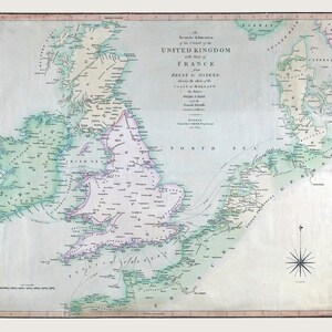 Kaart uit 1803 van het Verenigd Koninkrijk en de kust van Frankrijk