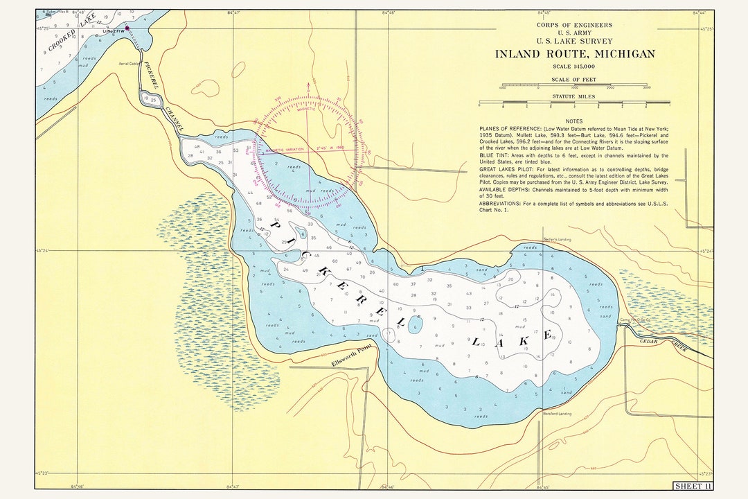 1960 Nautical Map of Pickerel Lake Michigan Etsy