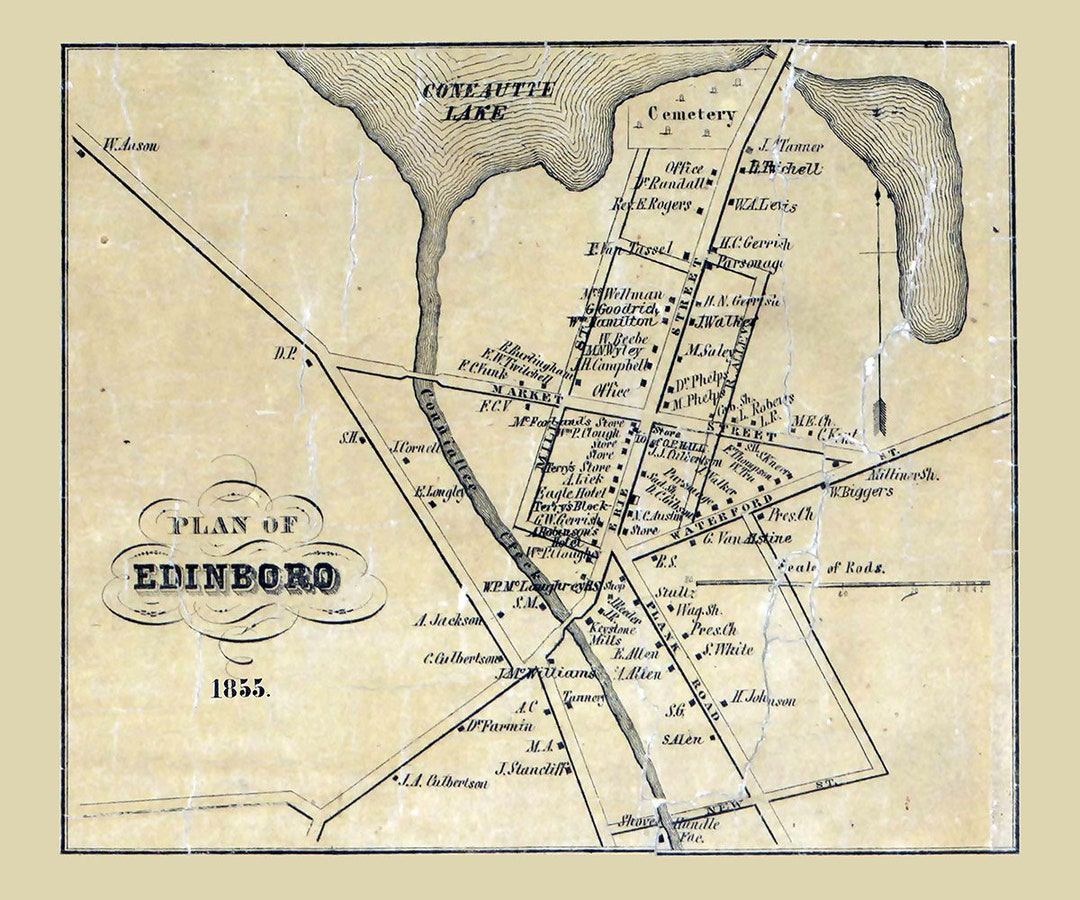 1855 Town Map of Edinboro Erie County Pennsylvania Etsy