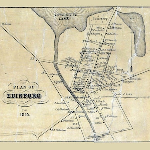 1855 Plan de la ville d'Edinboro Erie County en Pennsylvanie