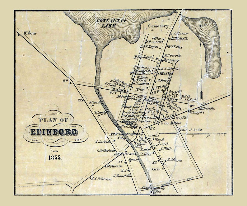 1855 Town Map of Edinboro Erie County Pennsylvania Etsy