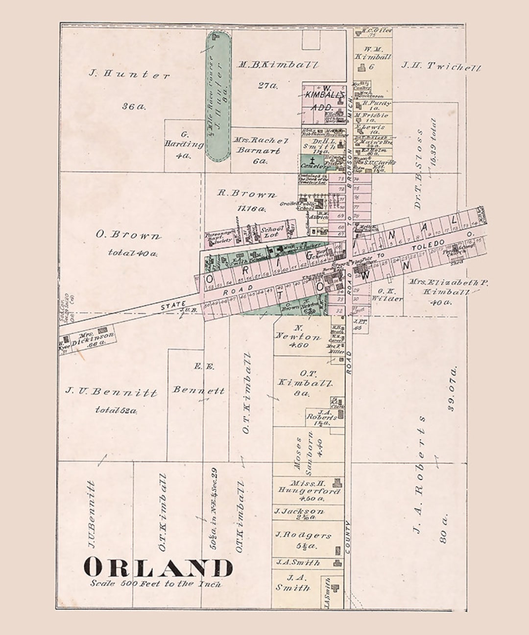 1880 Town Map of Orland Steuben County Indiana Etsy