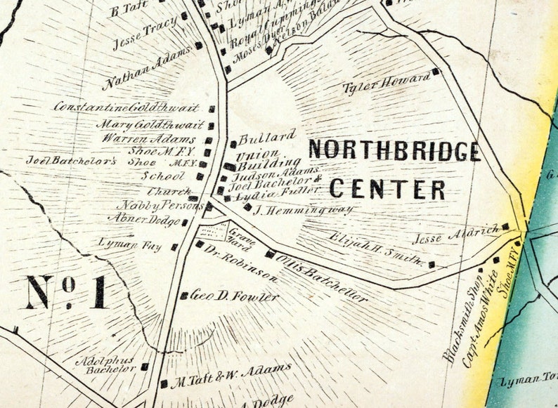 1849 Town Map of Northbridge Massachusetts Etsy