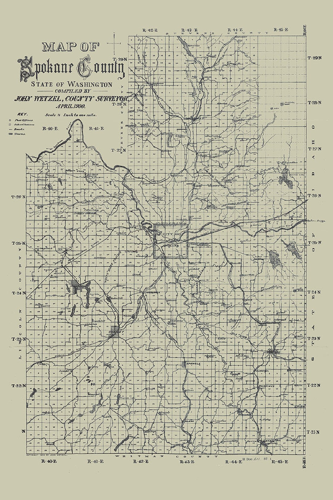 1900 Map of Spokane County Washington - Etsy
