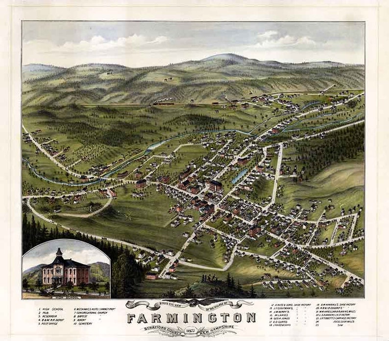 1877 Panoramic Map of Farmington Stafford County New Hampshire Etsy