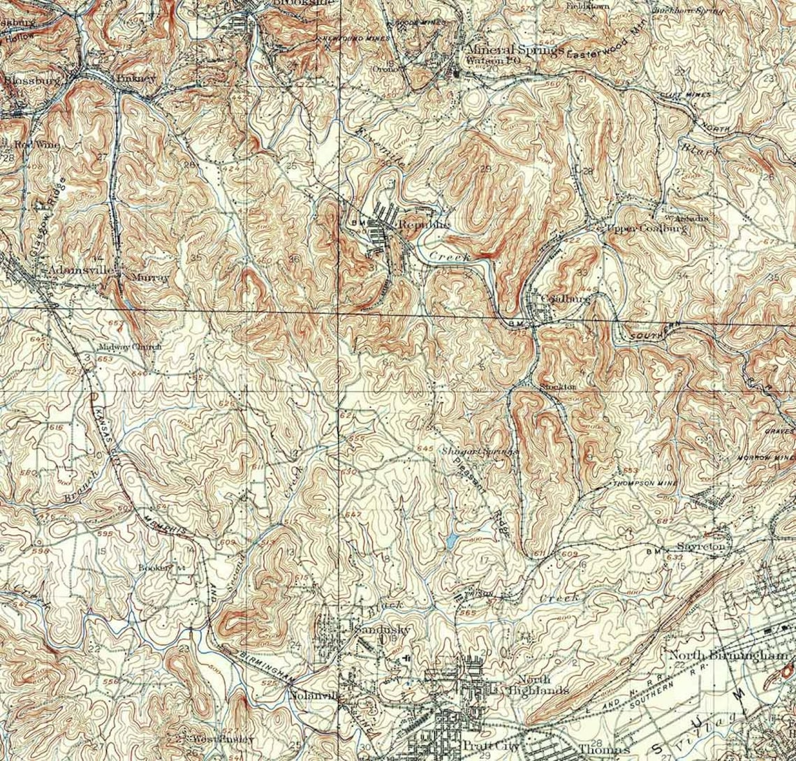 1904 Topo Map of Birmingham Coal District Alabama Etsy