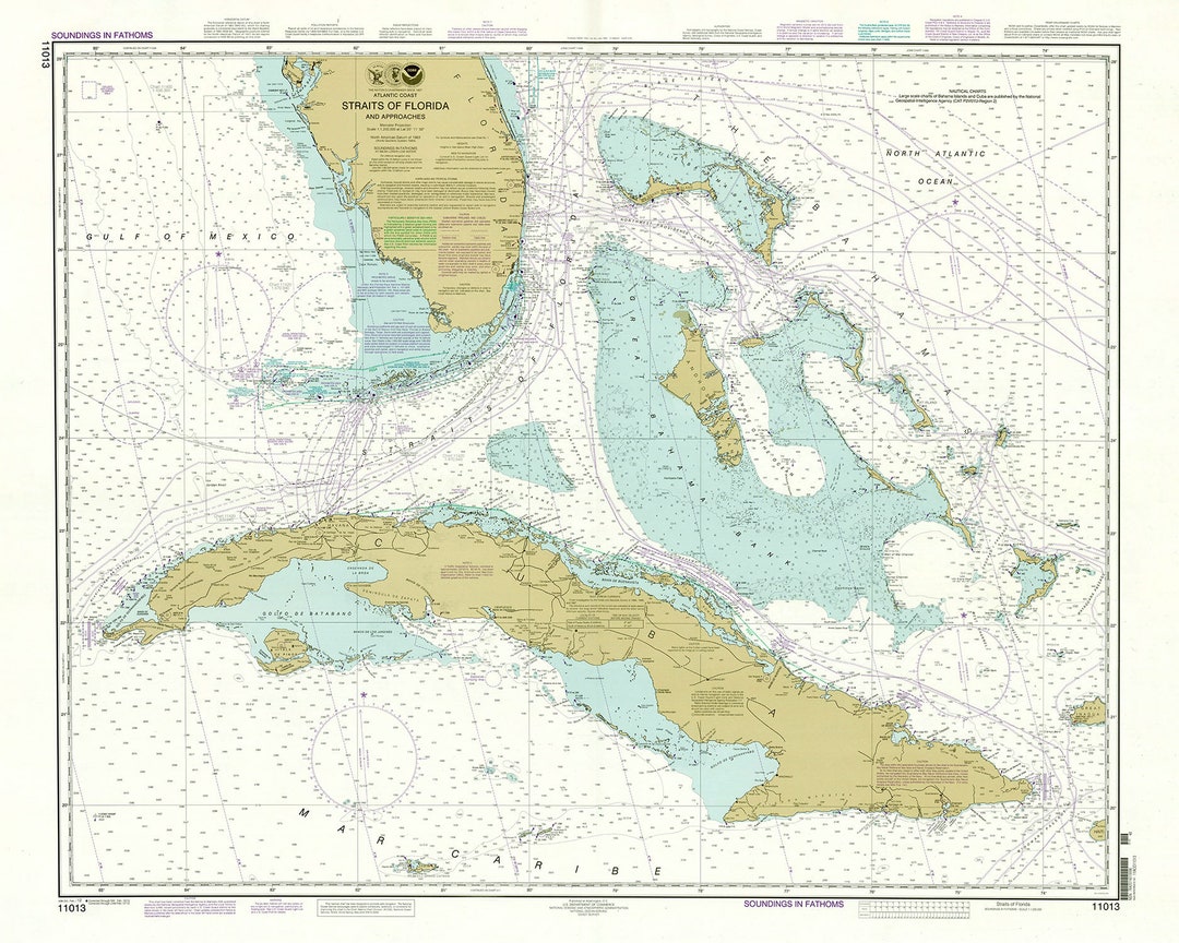 2012 Nautical Chart of the Straits of Florida - Etsy UK