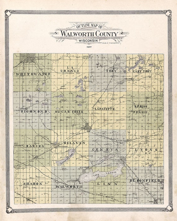 1907 Map of Walworth County Wisconsin Etsy