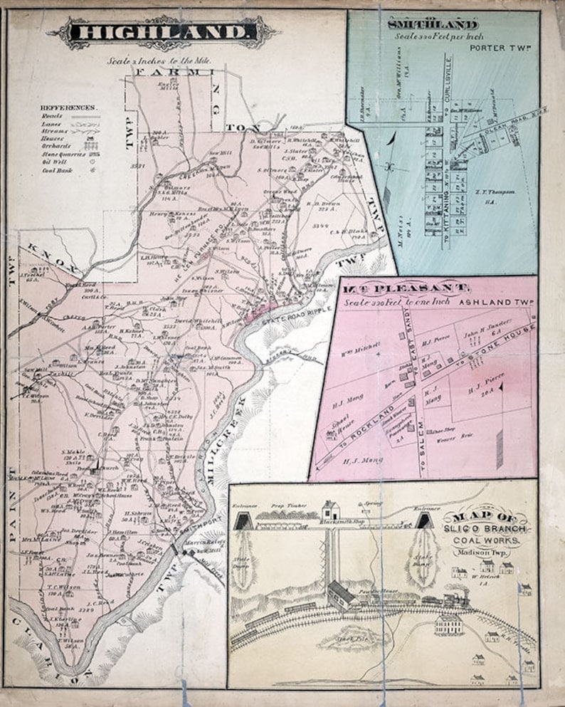 1877 Map of Highland Township Clarion County Pennsylvania Oil Etsy