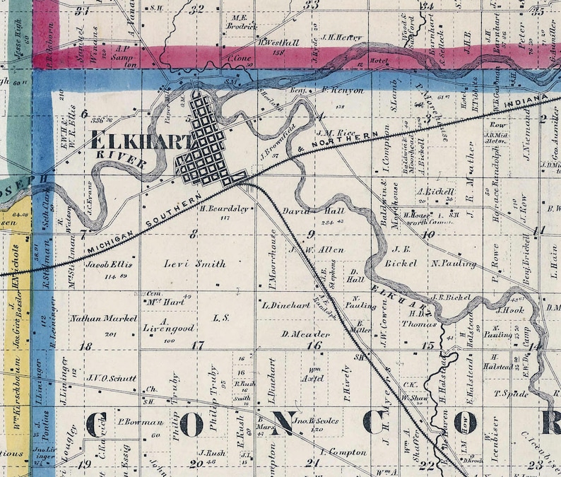 1863 Farm Line Map of Elkhart County Indiana Etsy