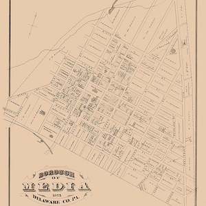 1875 Town Map of Media Delaware County Pennsylvania
