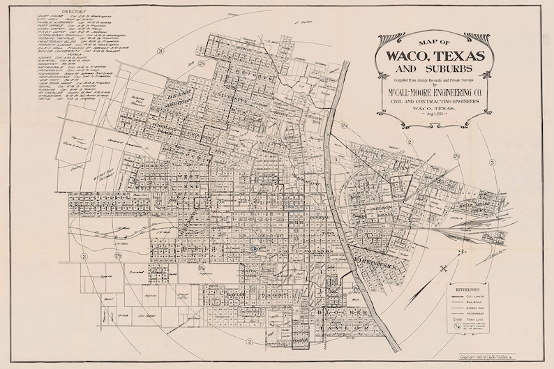 1913 Map of Waco Texas Etsy
