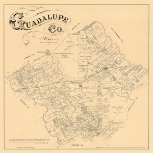 Carte 1880 du comté de Guadalupe au Texas