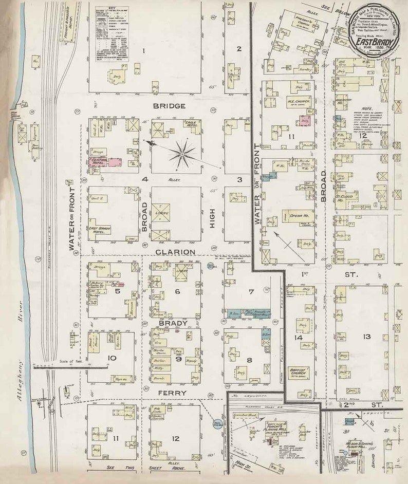 1886 Town Map of East Brady Clarion County Pennsylvania Etsy