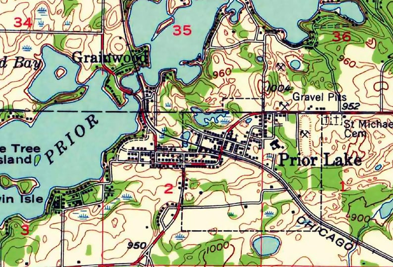 1957 Map of Prior Lake Minnesota - Etsy