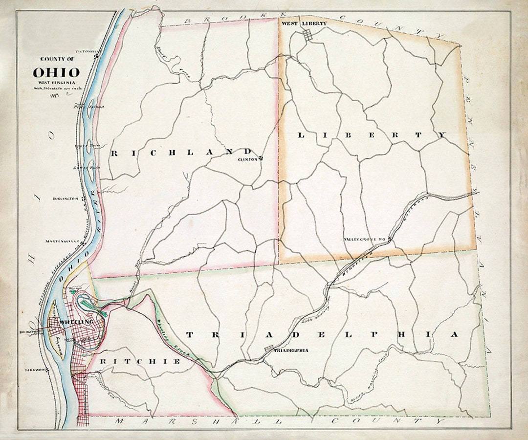1889 Map of Ohio County West Virginia - Etsy