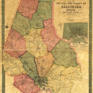 1857 Map of Baltimore County Maryland With Homeowner Names