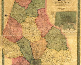 1857 Map of Baltimore County Maryland With Homeowner Names