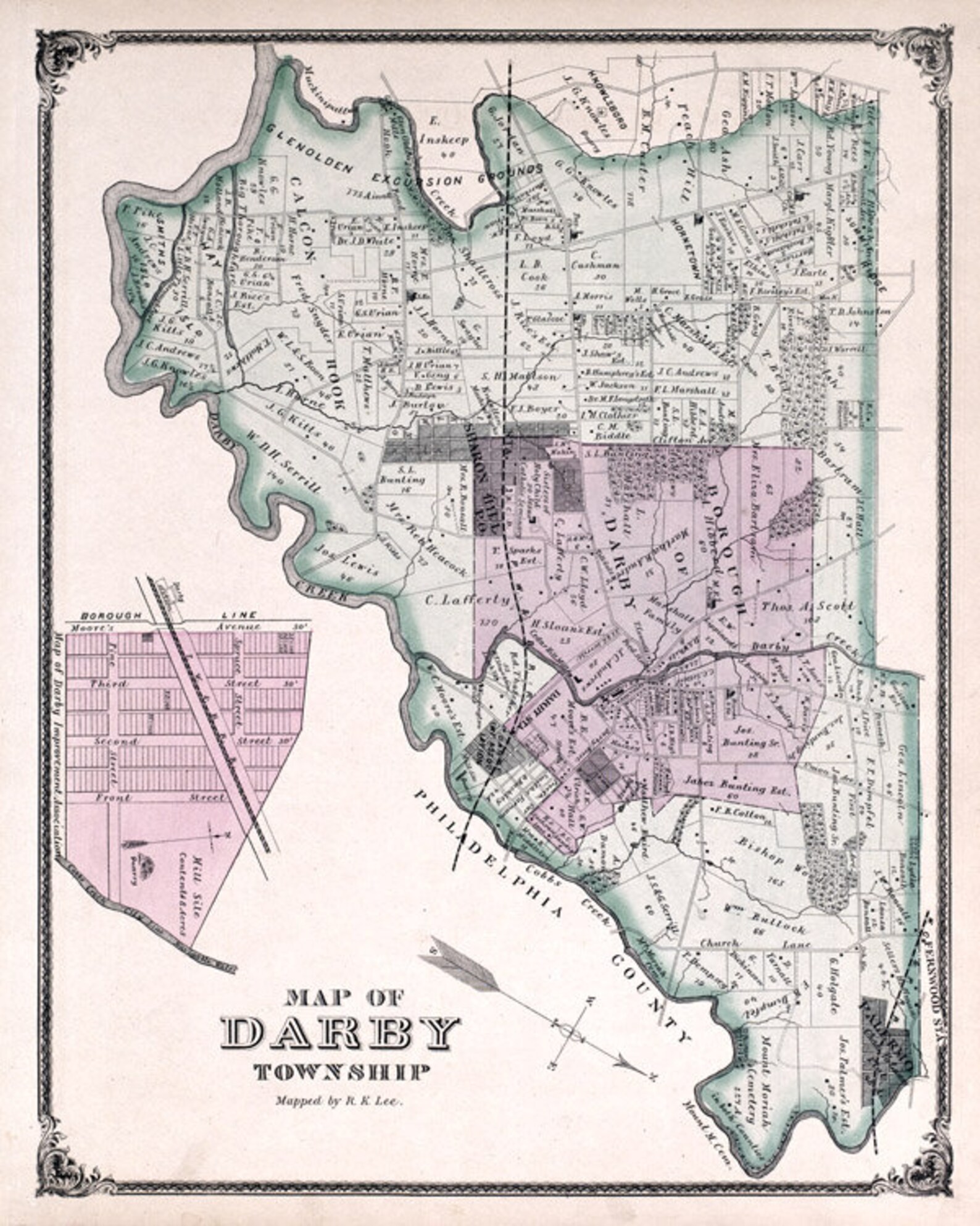1875 Map of Darby Township Delaware County Pennsylvania Etsy UK