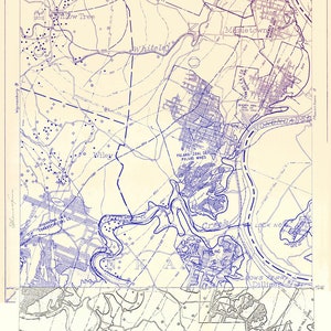 Carte des années 1970 des puits de pétrole et de gaz du comté de Greene, en Pennsylvanie, région du sud-est de Dunkard