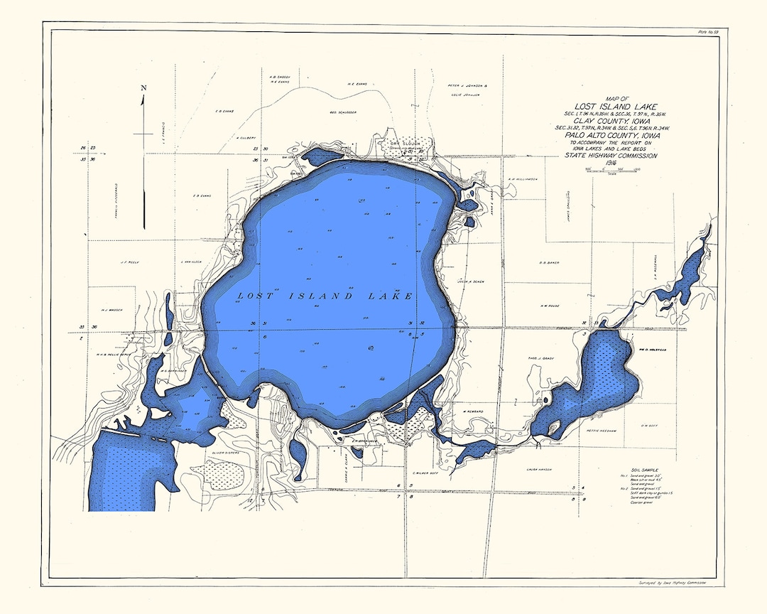 1916 Map of Lost Island Lake Clay County and Palo Alto County Etsy
