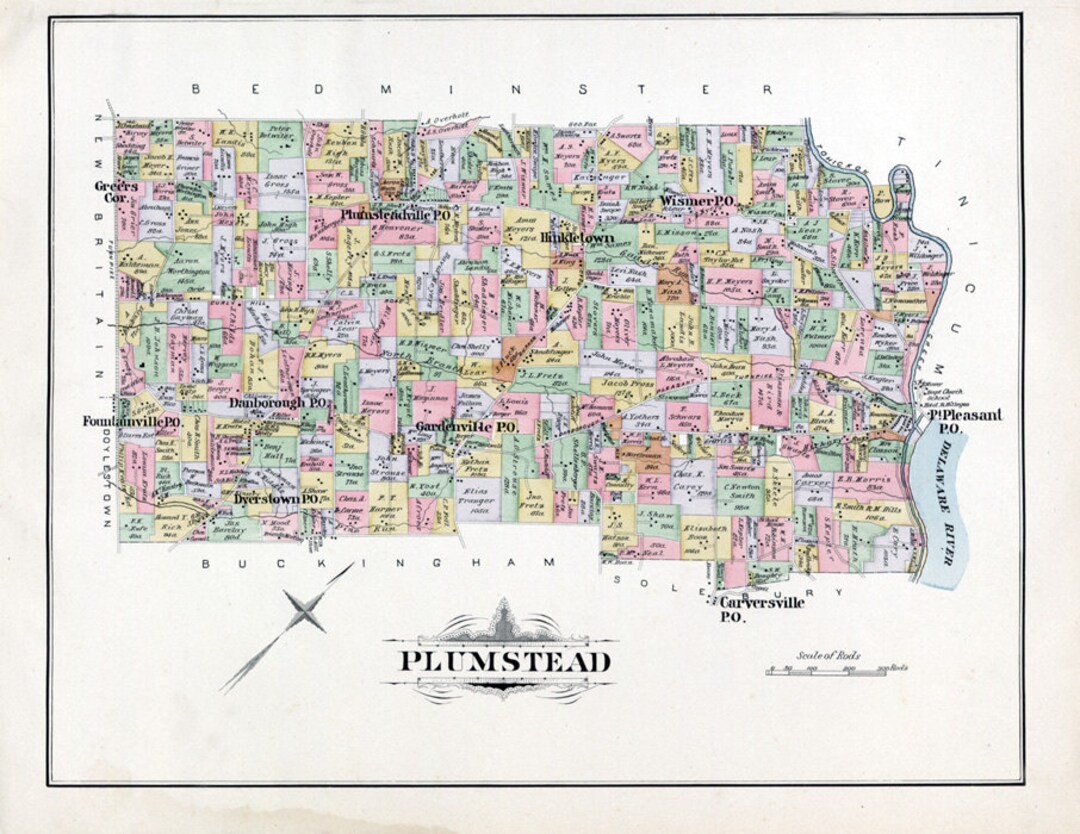 1891 Map of Plumstead Township Bucks County Pennsylvania Etsy