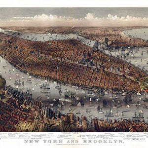 1875 Panorama-Karte von New York City und Brooklyn