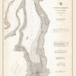Carte marine 1895 du port d&#39;Olympia, Puget Sound, Washington