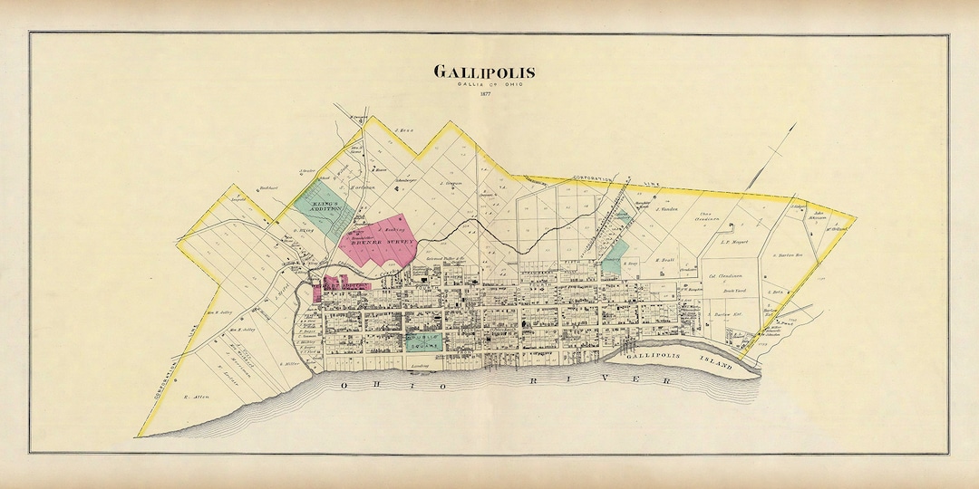 1877 Town Map of Gallipolis Gallia County Ohio - Etsy