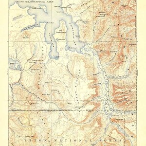 Carte topographique du lac Wyoming, Parc National de Yellowstone, 1911