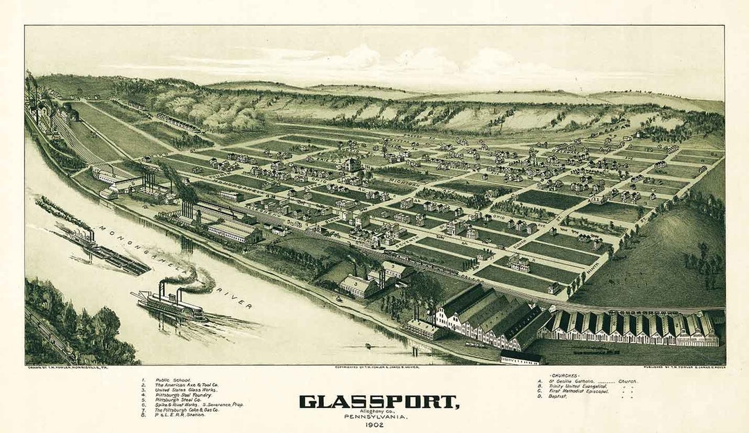 1902 Panoramic Map of Glassport Allegheny County Pennsylvania Etsy
