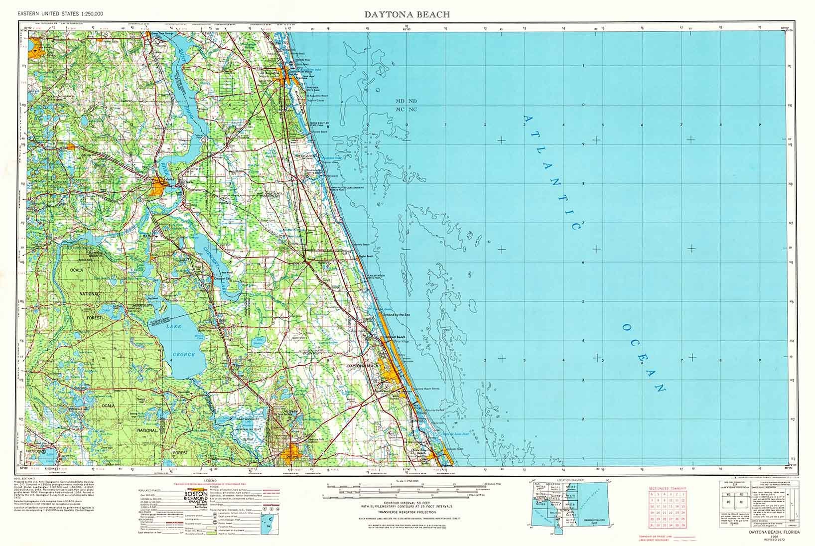 1954 Mapa topográfico de Daytona Beach Florida - Etsy México, image size:1636x1096