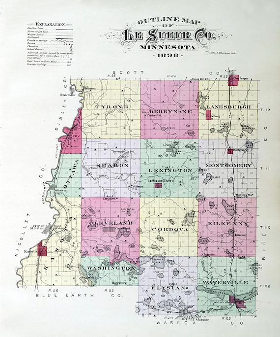 1898 Map of Le Sueur County Minnesota Etsy