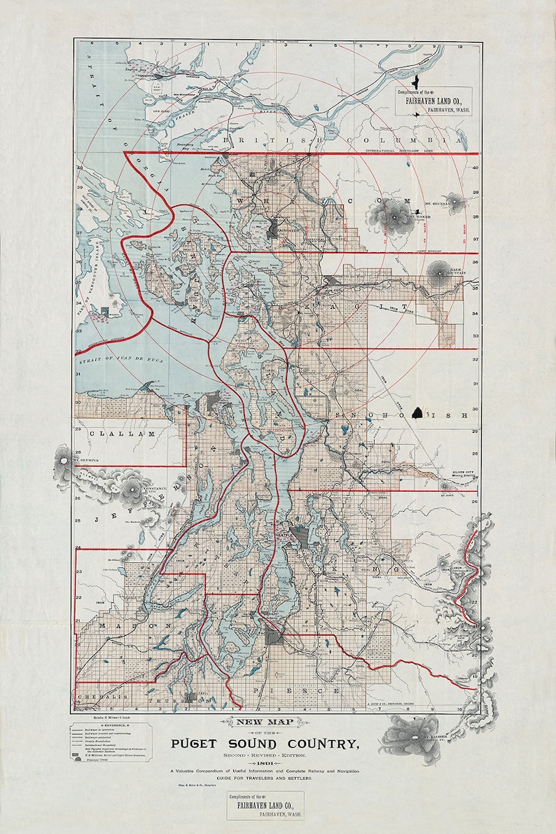1891 Map of Puget Sound Country Washington - Etsy
