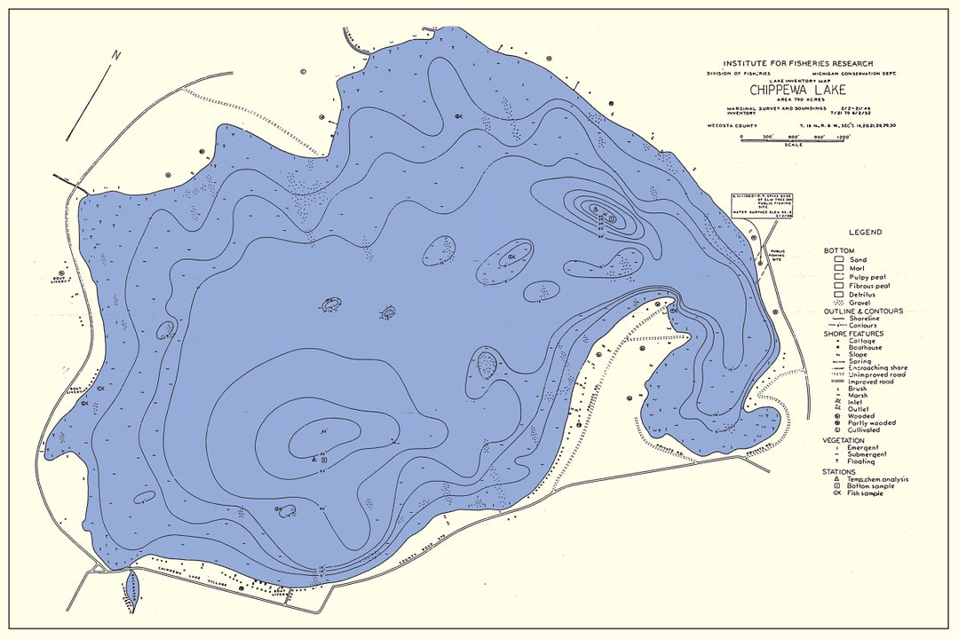 1952 Map of Chippewa Lake Mecosta County Michigan Etsy