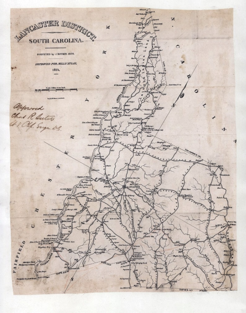 1820 Map of Lancaster County South Carolina Etsy